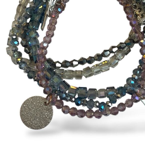 Cookie Lee Beaded Tassel Charm Pendant Necklace Bracelet Set Silver Lavender - Picture 6 of 13